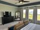 Main bedroom with tray ceiling features large windows, neutral paint, and carpeting at 15813 Arthur Jacob Ln, Noblesville, IN 46060