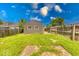 View of backyard with grass and a wood fence, and a building that could be a garage at 1641 Deloss St, Indianapolis, IN 46201