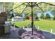 Relaxing back deck with umbrella and grill, ideal for outdoor dining and entertaining in a picturesque setting at 1981 N Valley Ln, Greenfield, IN 46140