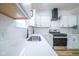 Close-up of kitchen with modern countertops, stainless steel appliances, and white subway tile backsplash at 402 N Oxford St, Indianapolis, IN 46201