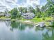 Breathtaking aerial view of the lakeside house and dock, surrounded by lush greenery at 9172 W Tulip Dr, Columbus, IN 47201