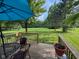 Cozy deck with an umbrella overlooks the well maintained lawn and tree lined back yard at 9947 Comb Run Ct, Avon, IN 46123