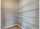 Walk-in pantry offers ample storage with wire shelving and wood-look flooring at 14620 Hinton Dr, Fishers, IN 46037