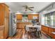 Functional kitchen with stainless steel appliances, light wood cabinetry, and a dining table at 1927 N Cherry St, Columbus, IN 47201