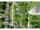 An aerial view of a single Gathering home surrounded by lush greenery, houses, and streets at 2709 Station St, Indianapolis, IN 46218