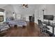 Spacious bedroom features hardwood floors, vaulted ceilings, with desk area and lots of natural light at 3101 N Washington Blvd, Indianapolis, IN 46205