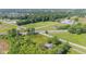 Wide aerial view captures property with open fields, train tracks, pond, and distant neighborhood at 4305 Five Points Rd, Indianapolis, IN 46239
