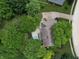 Aerial view of a house with a large backyard, including a swimming pool surrounded by mature trees at 4976 Rockne Cir, Carmel, IN 46033