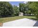Large, fenced backyard with a concrete patio and green grass at 5642 Southern Mist Dr, Indianapolis, IN 46237