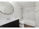 Bathroom featuring modern vanity and tiled shower at 5672 High Timber Ln, Indianapolis, IN 46235