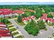 Expansive aerial view of a residential area boasting lush green trees, well-maintained lawns, and neat streets at 6402 Friendship Cir, Indianapolis, IN 46268