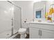 Clean bathroom featuring a walk in shower, vanity and toilet at 7301 Deerberg Dr, Indianapolis, IN 46259