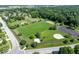 Aerial shot of community park with baseball fields, playground, and parking lot nestled within a residential area at 8835 Harrison Pkwy, Fishers, IN 46038