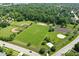 Bird's eye view of baseball fields with green grass and a parking lot nearby at 8835 Harrison Pkwy, Fishers, IN 46038