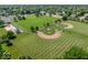 Aerial shot showcases well-maintained baseball fields and playground surrounded by greenery at 8835 Harrison Pkwy, Fishers, IN 46038