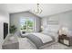 Bright main bedroom boasts neutral tones, sitting area, and plush patterned carpet at 8835 Harrison Pkwy, Fishers, IN 46038