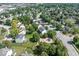 Aerial view showcasing the residential neighborhood with tree-lined streets, green lawns, and a nearby pond at 8835 Harrison Pkwy, Fishers, IN 46038