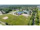 Aerial shot of a school featuring baseball field, playground, and ample green space promoting outdoor activities at 8835 Harrison Pkwy, Fishers, IN 46038