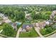 Beautiful aerial view of homes in a lush neighborhood with mature trees and well-manicured lawns, with private backyard pools at 11995 Gray Eagle Dr, Fishers, IN 46037