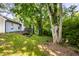 A large landscaped backyard featuring green grass, trees and a wood deck at 1657 Park Terrace Ct, Indianapolis, IN 46229