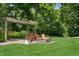 Charming backyard with a stone fire pit, patio, and manicured lawn at 1805 Wood Valley Dr, Carmel, IN 46032