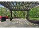 This inviting covered patio features stone pavers, ceiling fan, and peaceful backyard views at 1805 Wood Valley Dr, Carmel, IN 46032