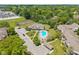 Aerial view showcasing a swimming pool and tennis court surrounded by lush landscaping at 1930 Bechtel Rd, Indianapolis, IN 46260