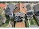 Overhead view of a two-story home with a backyard patio, detached garage, and surrounding neighborhood at 2332 Central Ave, Indianapolis, IN 46205