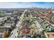 An aerial view captures a vibrant cityscape with tree-lined streets and diverse housing, set against a distant skyline at 2332 Central Ave, Indianapolis, IN 46205