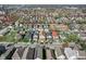 An aerial view shows a residential neighborhood with tree lined streets and well-maintained homes and yards at 2332 Central Ave, Indianapolis, IN 46205