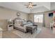 Bright main bedroom features vaulted ceilings, a window, a bed, and a bench at 3679 Woodruff Pl, Bargersville, IN 46106