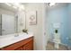 Comfortable bathroom showcasing a clean single sink vanity and a toilet/shower room for convenience at 3853 Abney Highland Dr, Zionsville, IN 46077