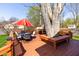 Inviting outdoor deck area, with a shade umbrella and ample seating at 40 S Restin Rd, Greenwood, IN 46142