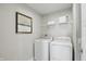 Functional laundry room with modern washer, dryer, and storage shelves at 4182 Hume Ave, Plainfield, IN 46168