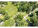 Aerial view showcases the property's layout with lush greenery, a large yard, shed and proximity to the surrounding neighborhood at 5672 W New York St, Indianapolis, IN 46224