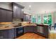 Charming kitchen with modern appliances, gray cabinetry, tile backsplash, and hardwood flooring at 5720 Hickory Hollow Dr, Plainfield, IN 46168