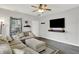 Inviting living room with a comfortable sofa, a mounted TV, and a ceiling fan at 5841 Sable Dr, Indianapolis, IN 46221