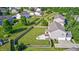 Aerial view of a spacious, fenced backyard with a patio and fire pit, perfect for outdoor entertaining at 8557 Vyners Ln, Avon, IN 46123