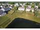 Beautiful aerial view of suburban homes, showcasing well-maintained lawns and a serene pond at 12847 Arvada Pl, Fishers, IN 46038