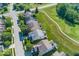 Scenic aerial view of homes adjacent to the golf course featuring well-manicured lawns at 13161 Duval Dr, Fishers, IN 46037