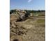 Construction site with a CAT excavator digging a trench next to a pond in preparation for new home construction at 1424 Chatham Ridge Ct, Westfield, IN 46074