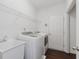 Laundry room with new washer, dryer, sink, and ample shelving at 14332 Eddington Pl, Fishers, IN 46037