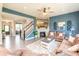Inviting living room featuring a cozy fireplace, a ceiling fan, and comfortable seating at 2245 Meadow Crk, Avon, IN 46123