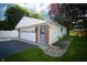 Detached garage with lush green lawn and a well-manicured landscape bed at 431 N Bauman St, Indianapolis, IN 46214