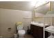 Bathroom with vanity and toilet, offering a basic yet functional space for everyday needs at 633 N East St, Greenfield, IN 46140
