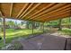 Covered back patio opens to a spacious yard with mature trees and green grass at 761 N Holmes Ave, Indianapolis, IN 46222
