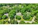 Beautiful aerial view of a landscaped home nestled amongst mature trees in a suburban neighborhood at 9690 Irishmans Run Ln, Zionsville, IN 46077