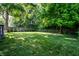 Large, well-maintained backyard with lush grass, mature trees, and a wooden fence at 12922 St Andrews Way, Fishers, IN 46038
