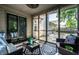 Relaxing screened-in porch featuring comfortable seating and a view of the green backyard at 12922 St Andrews Way, Fishers, IN 46038