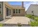 A concrete back patio area is adjacent to a home with tan siding, windows and green landscaping at 13172 Duval Dr, Fishers, IN 46037